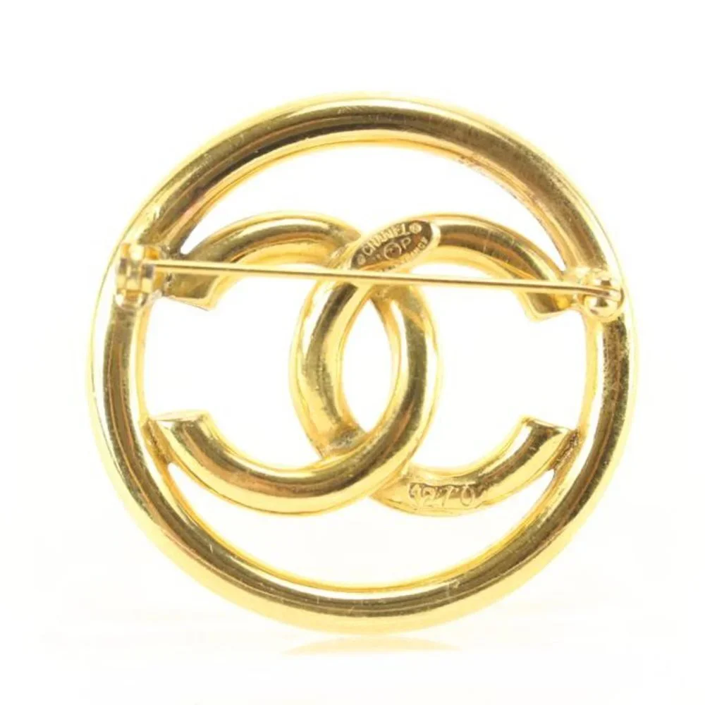 Chanel 93P 24k Gold Plate CC Logo Circle Brooch Pin 31ck824s